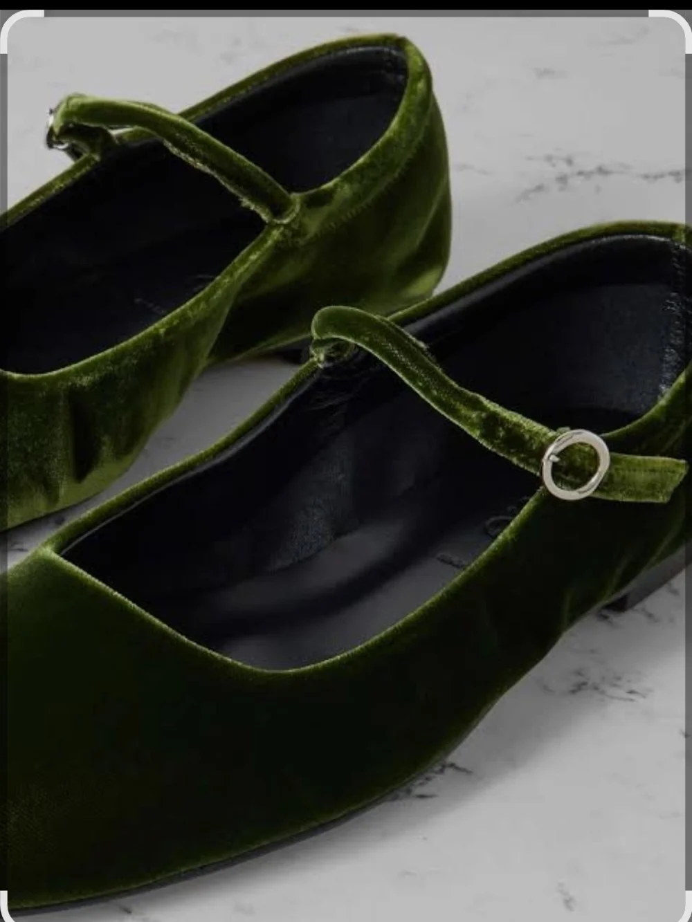 Aeyde Olive Green Velvet Mary Jane Flat